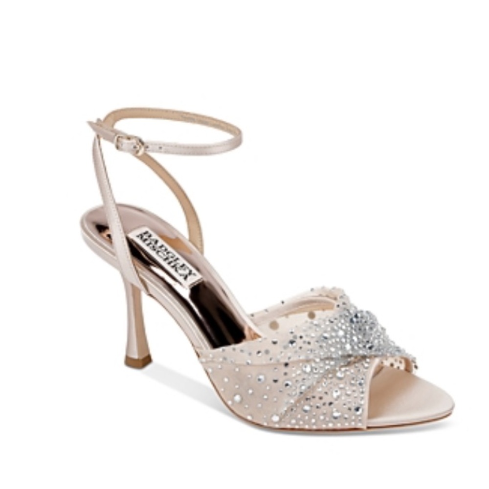 Badgley Mischka Cameryn Crystal Heels Champagne Embellished Organza Size 8 NWT - Picture 15 of 16